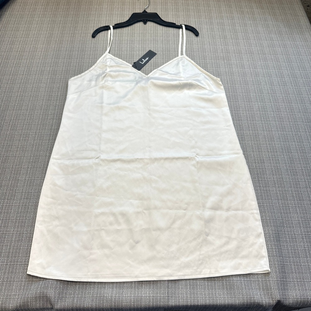 New Lulus Cream Satin Slip Dress XL Minimalist Indie Layering Slight Flaws*